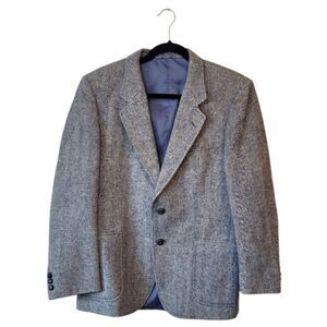 Vintage Men's Blue Herringbone Wool Woven In British Isles Blazer